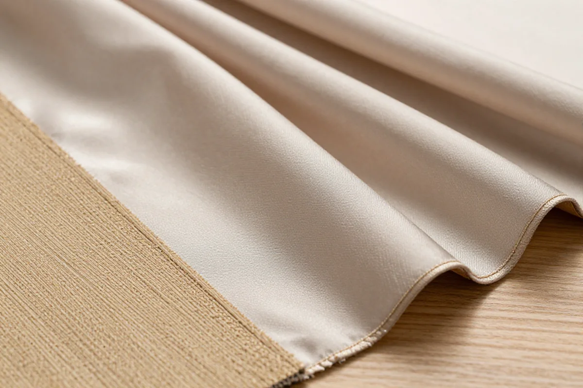 Zbliżenie na teksturę materiałów bambusowych i Tencel na drewnianym tle.