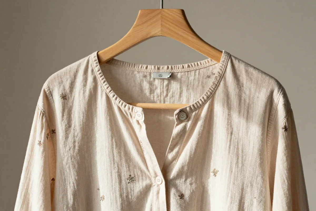 Casualowa bluzka z bawełny na wieszaku, podkreślająca wygodny styl.