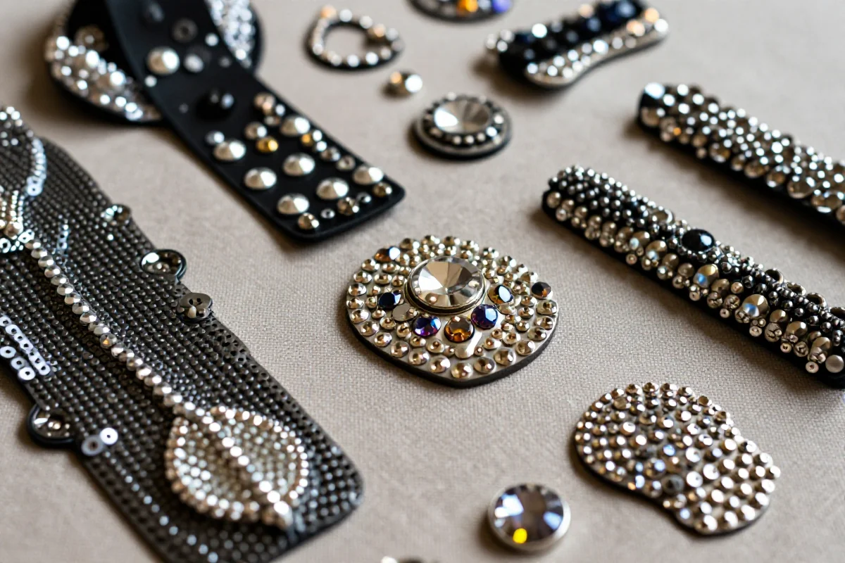 Zbliżenie na cekiny i błyszczące elementy do personalizacji odzieży.