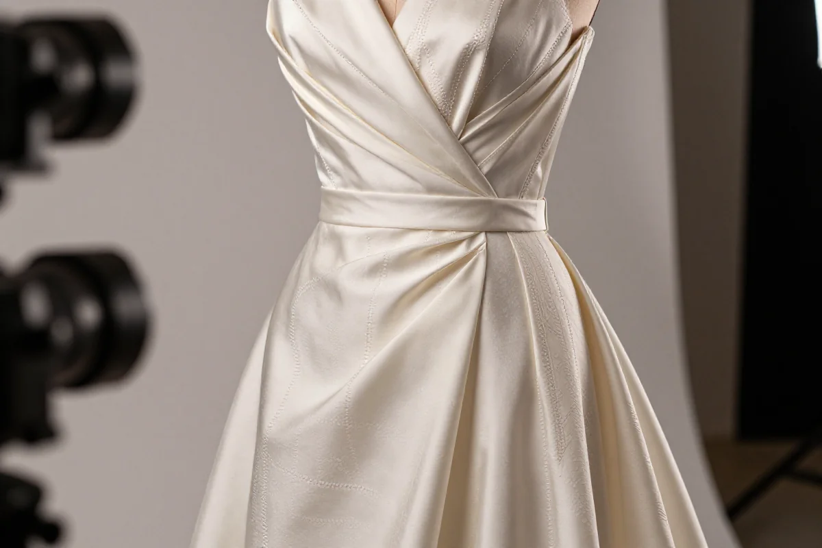 Elegancka sukienka haute couture inspirowana stylem Diora, z misternymi detalami.