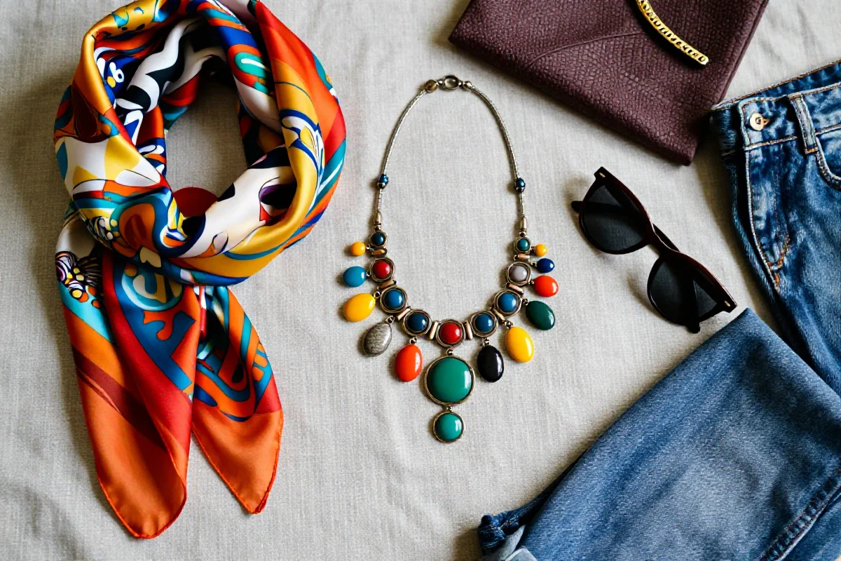 Eklektyczny styl - różnorodne elementy mody na tle tekstury.