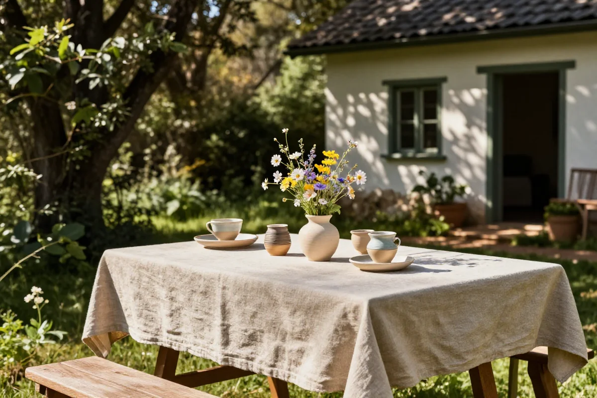 Sielankowy stół na świeżym powietrzu w stylu cottagecore