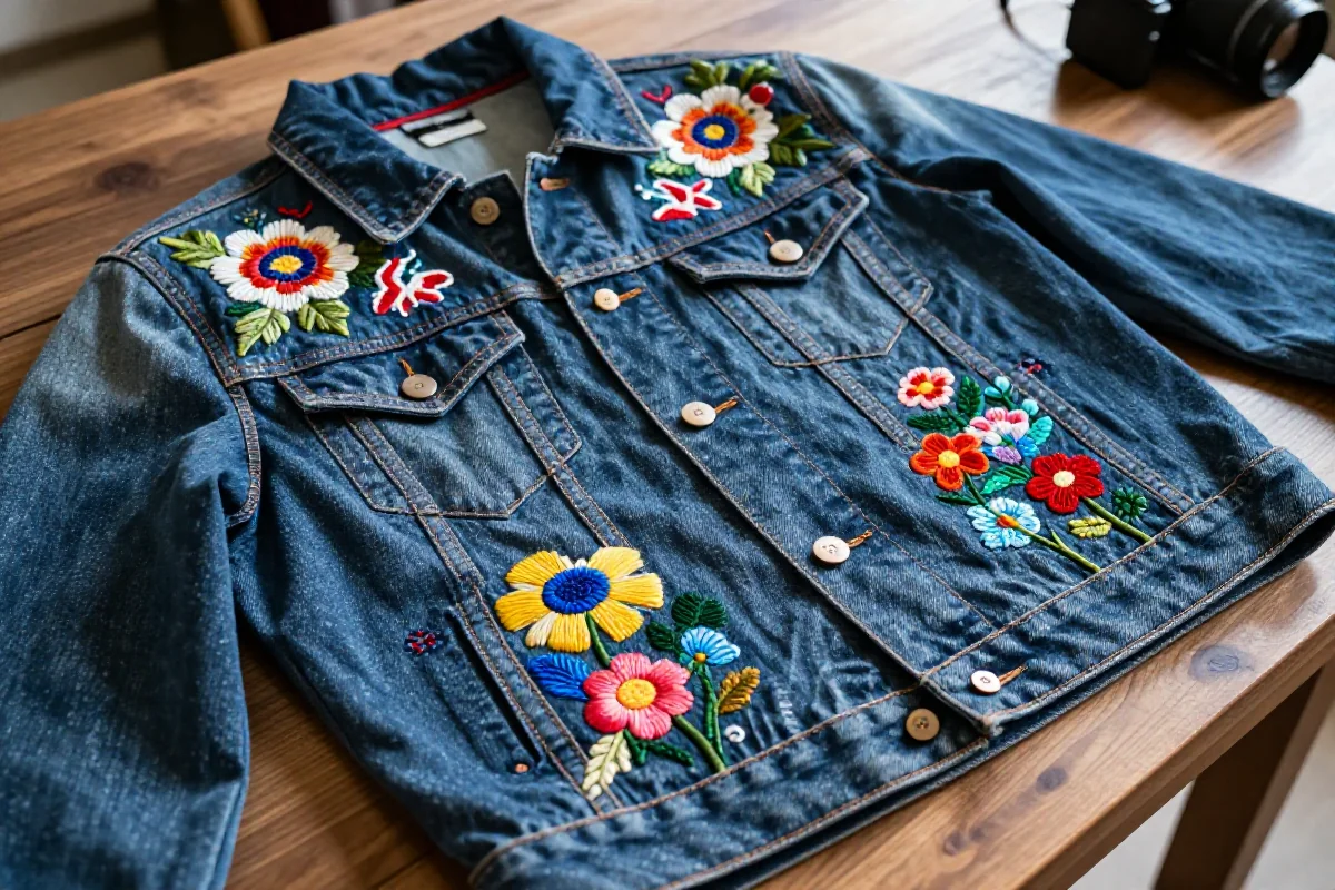Haft Kwiatowy na Kurtce Jeansowej