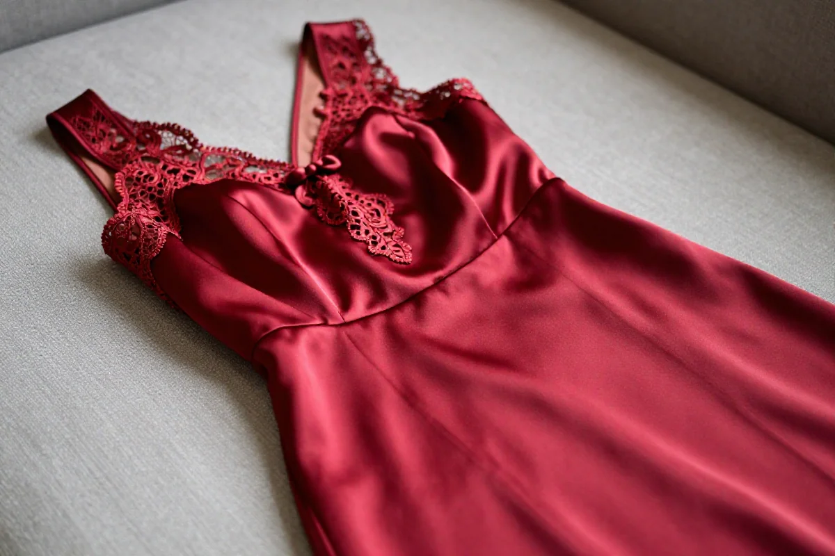 Sukienka z jedwabiu na tle delikatnej tkaniny, ekskluzywny materiał.