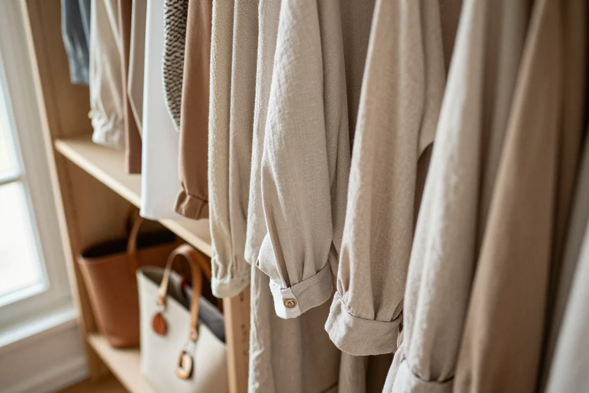 Zrównoważona moda w szafie, wysokiej jakości ubrania i akcesoria.