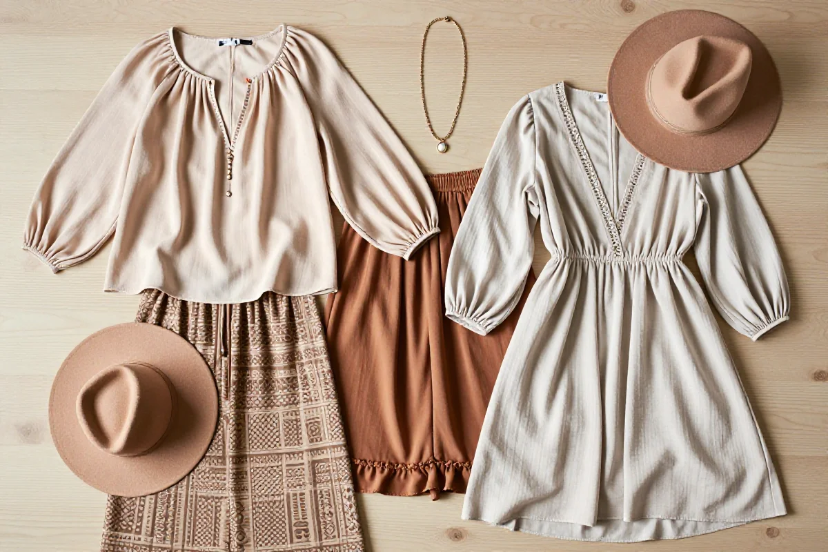 Stylowa kapsuła garderoby z boho bluzką i vintage spódnicą w pastelowych kolorach.