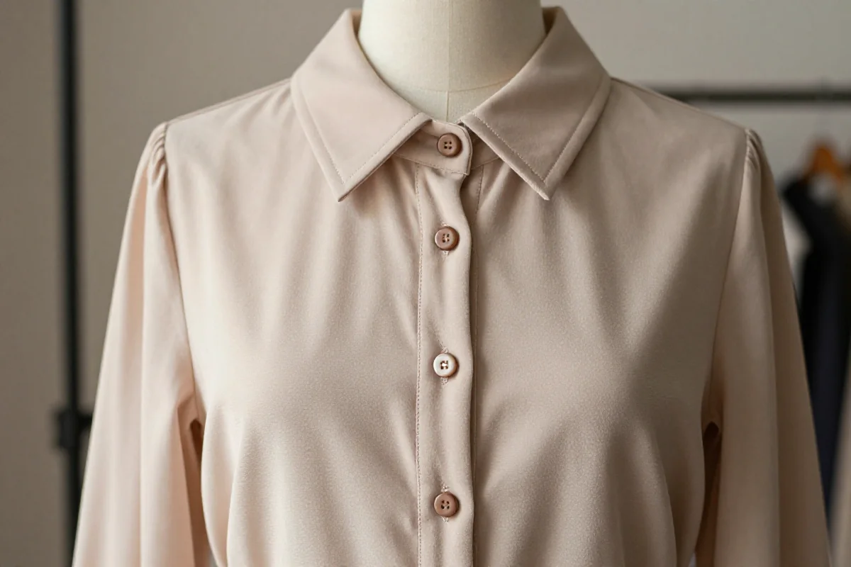 Klasyczna sukienka koszulowa z guzikami i kołnierzykiem na manekinie.