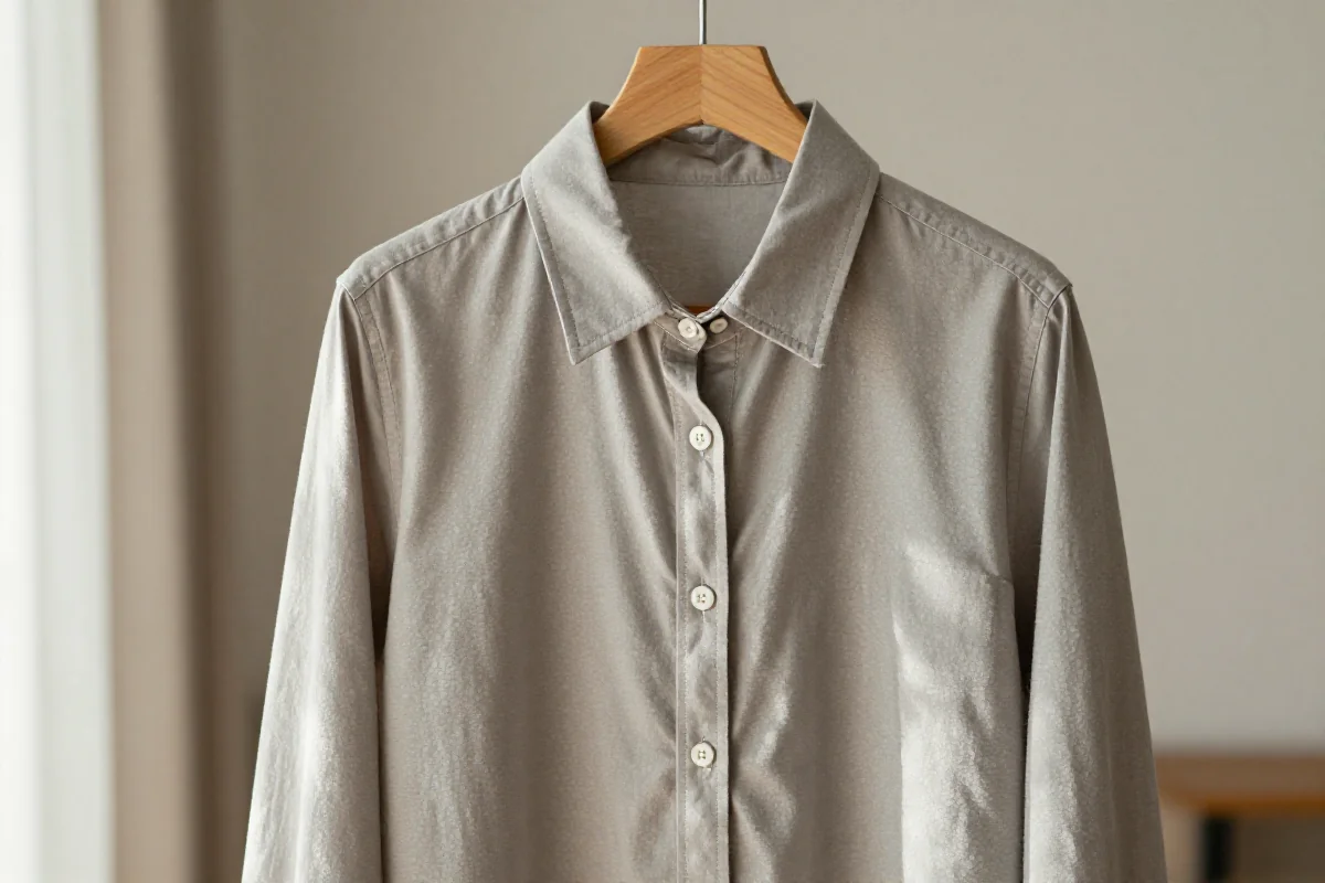 Klasyczna koszula damska na wieszaku, elegancki styl i wysoka jakość materiału.