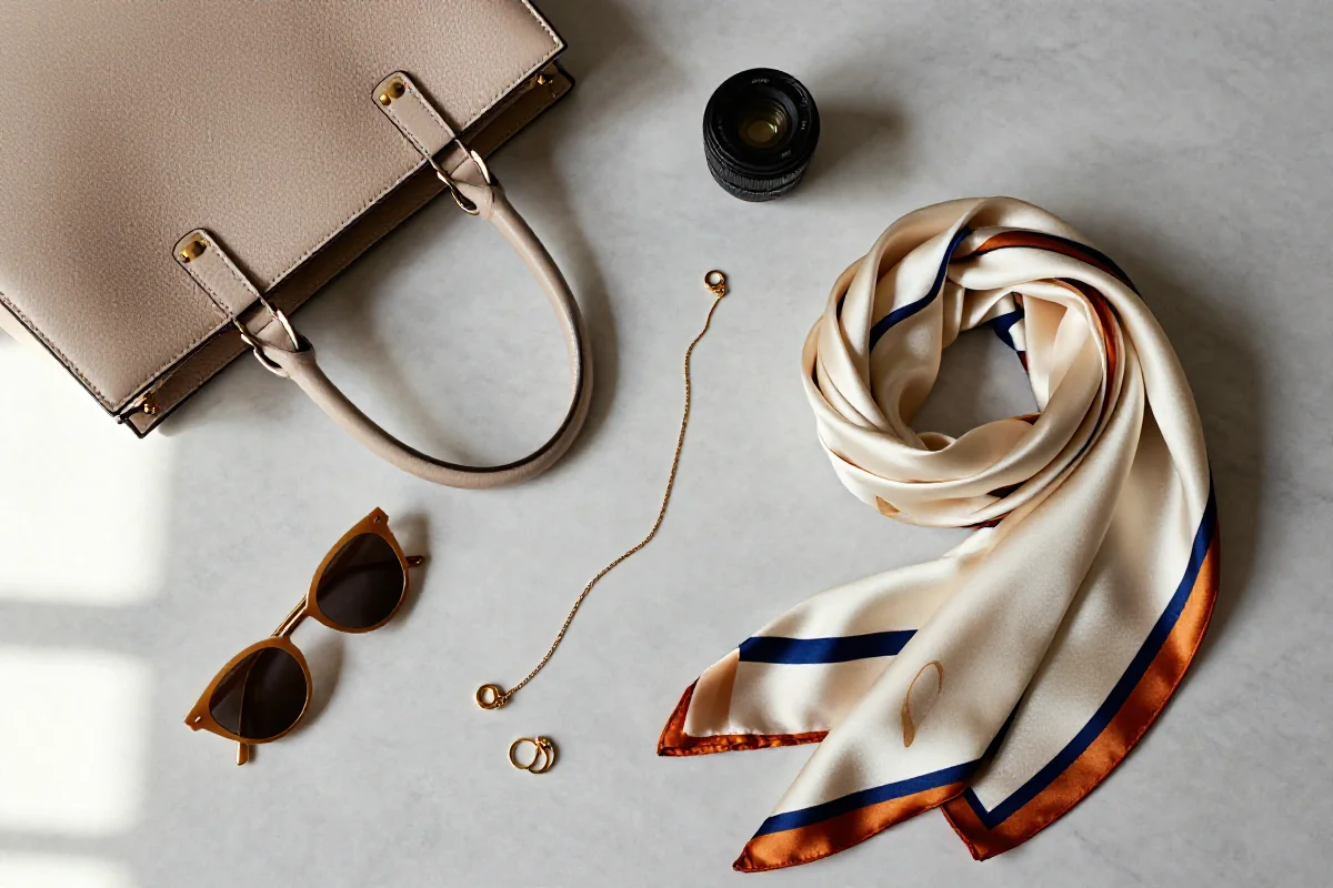 Stylowe akcesoria luksusowej mody na marmurowym tle.