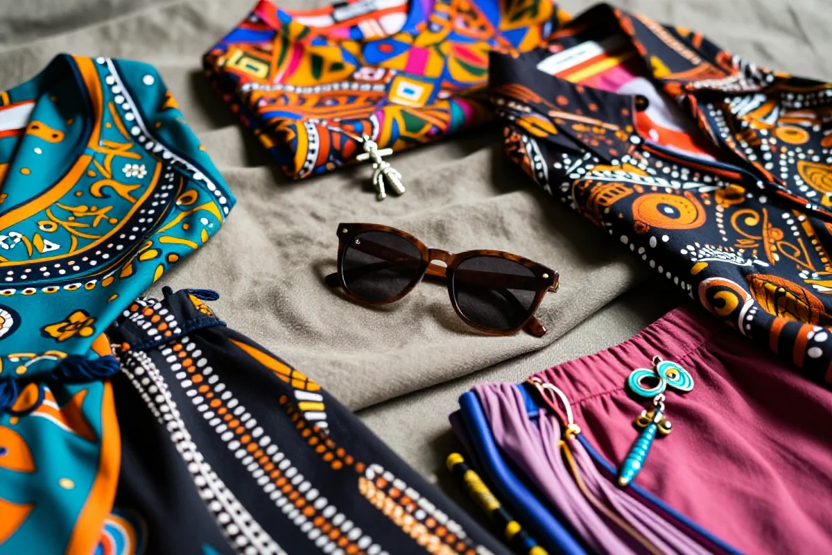 Kolorowe ubrania i akcesoria przedstawiające mikrotrendy w modzie.