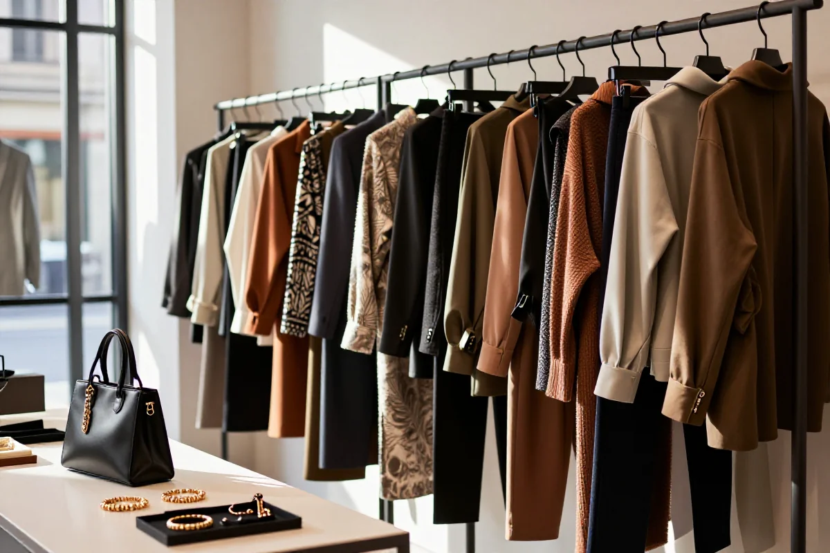 Stylowe ubrania i dodatki w nowoczesnym otoczeniu zakupowym