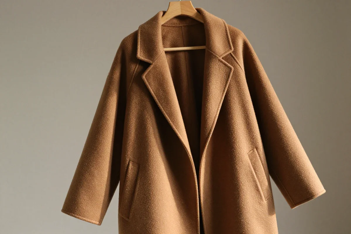 Stylowy płaszcz oversize na wieszaku, podkreślający modny krój i wysoką jakość materiału.