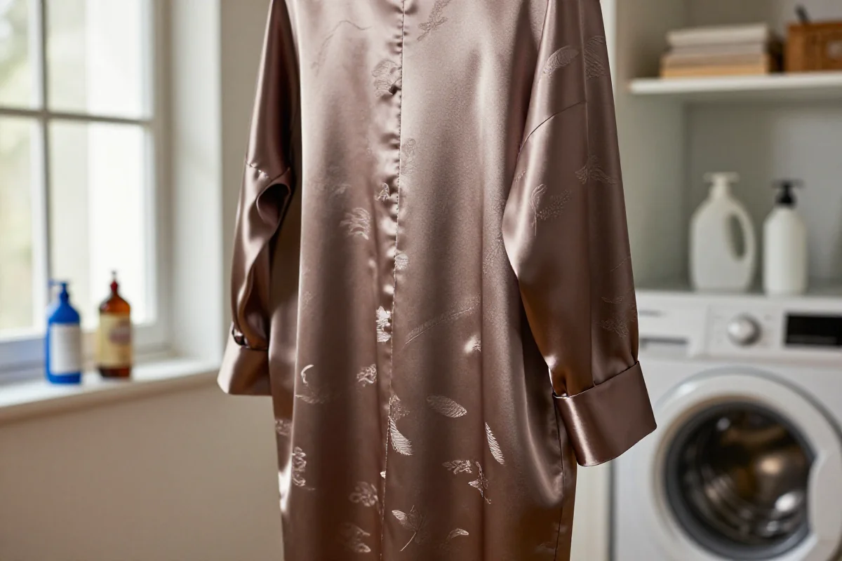 Zbliżenie na jedwabną odzież w eleganckim pomieszczeniu do prania