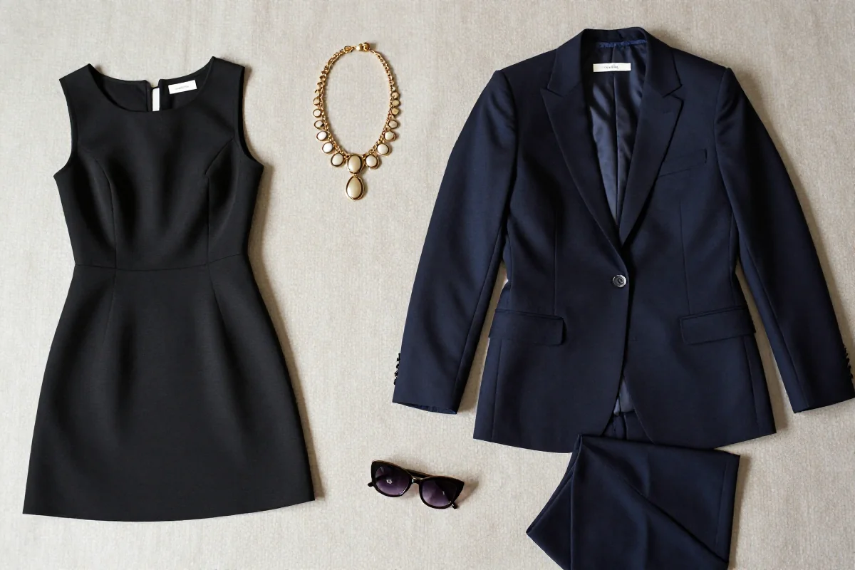 Stylowe elementy mody w układzie płaskim, odzwierciedlające trendy projektantów.