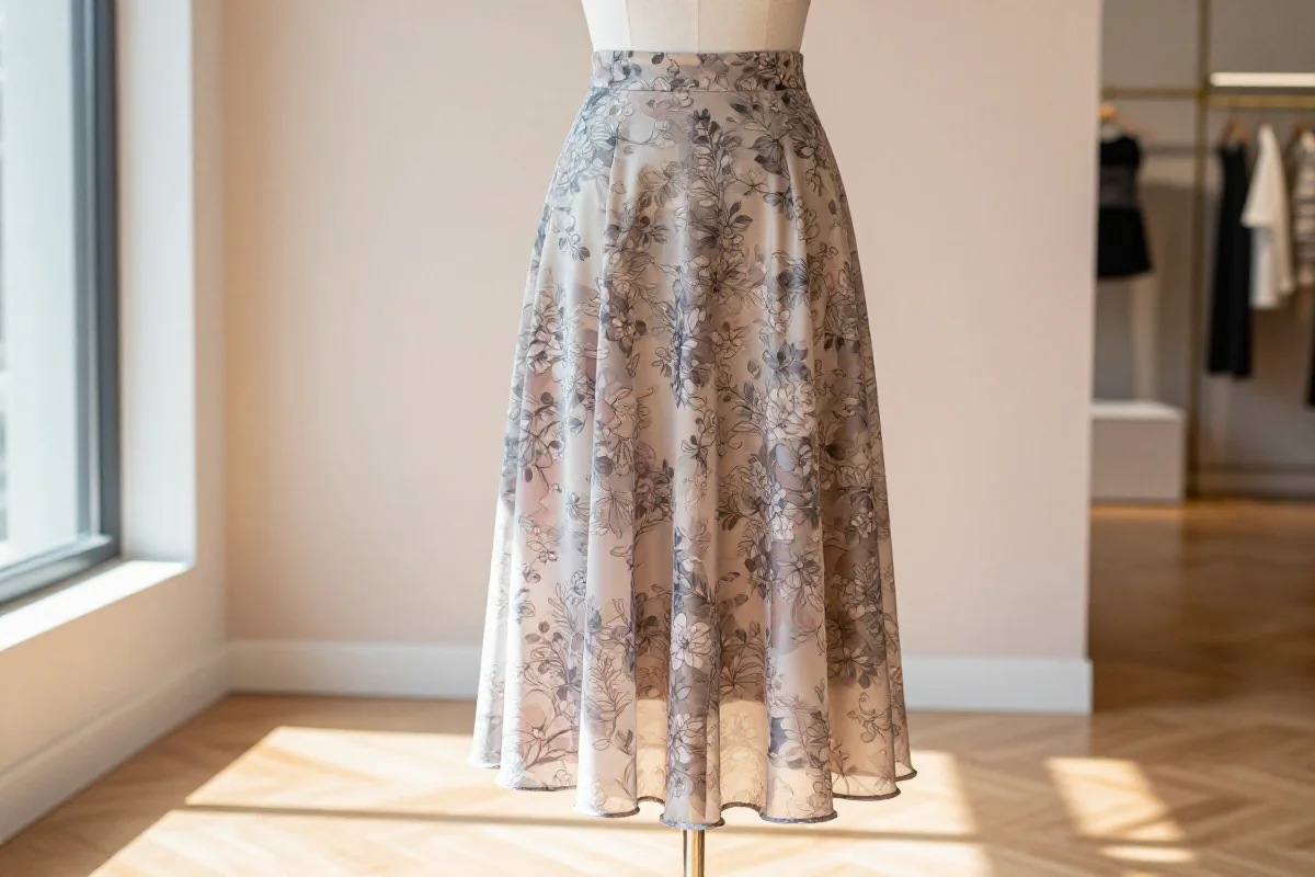 Stylowa spódnica midi na manekinie w eleganckim butiku.