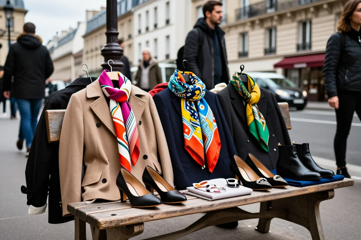 Stylowe elementy paryskiego street style na tle klasycznej architektury.