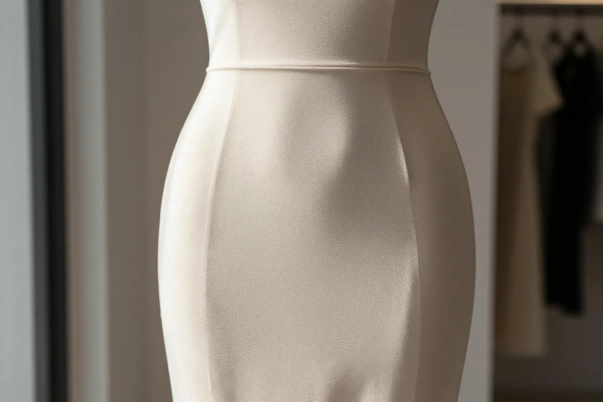 Sukienka bodycon na manekinie, podkreślająca sylwetkę i nowoczesne materiały.