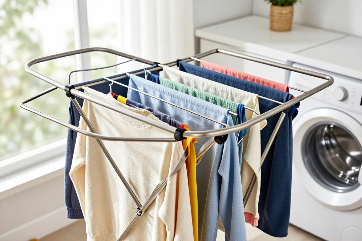 Nowoczesna suszarka do ubrań w jasnym pomieszczeniu do prania.