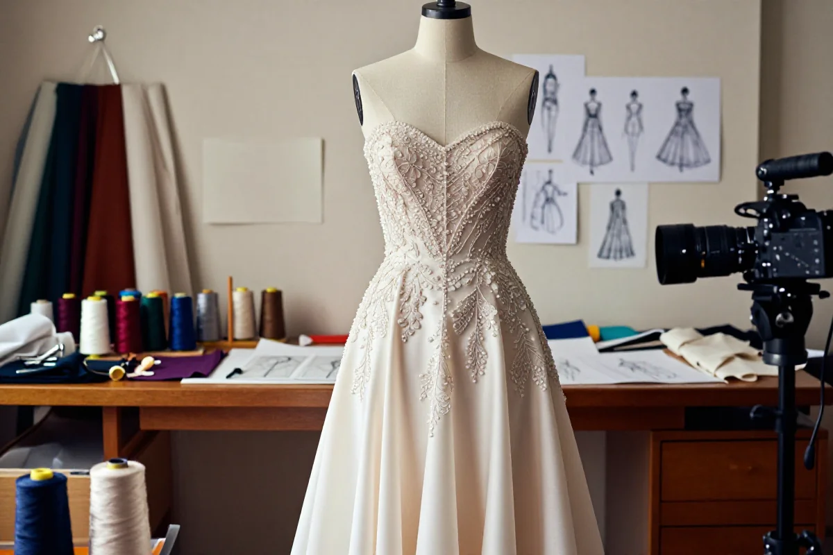 Wysokiej jakości sukienka haute couture w eleganckim atelier mody.