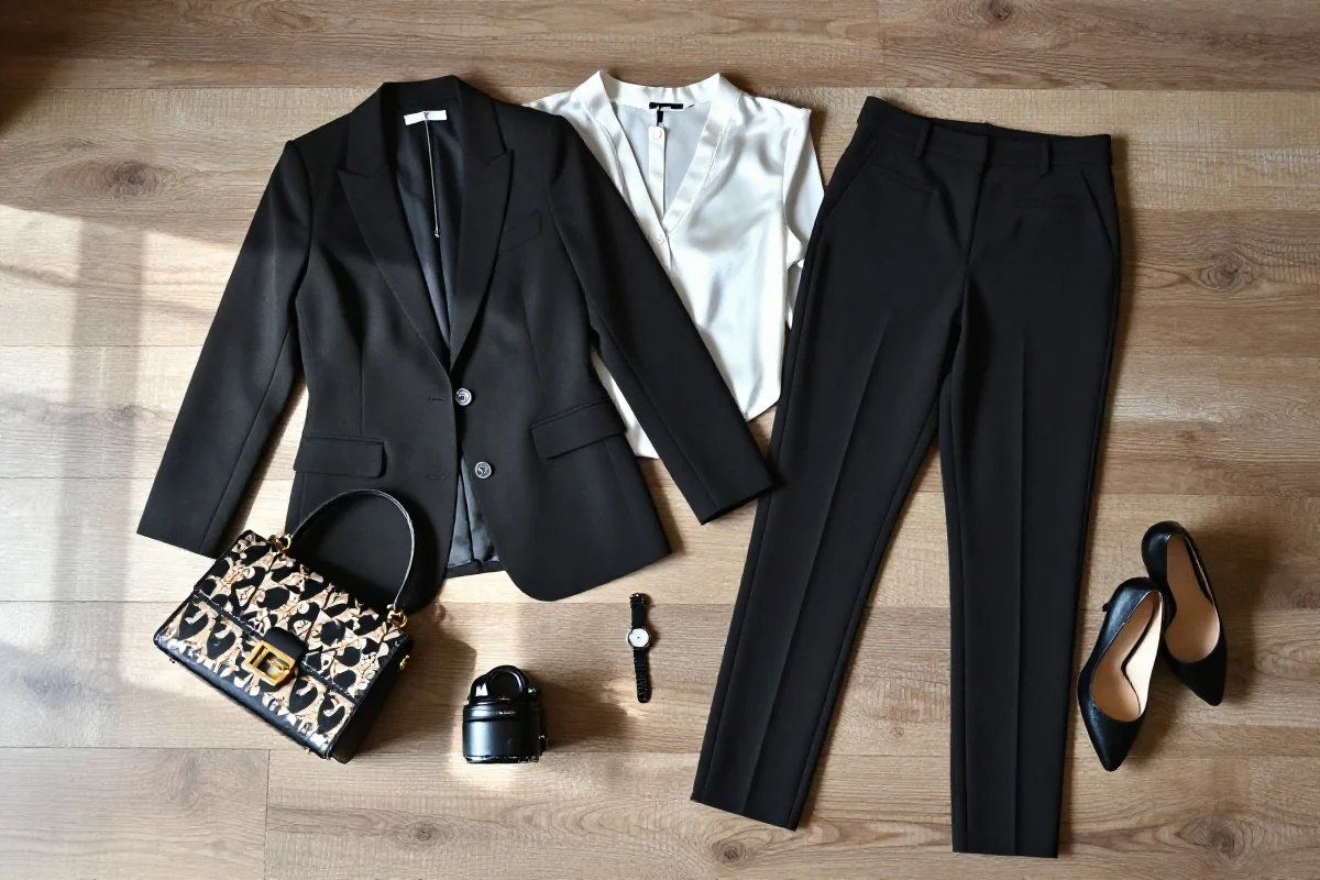 Stylowa odzież i akcesoria na tle drewnianej powierzchni, idealne do określenia stylu.