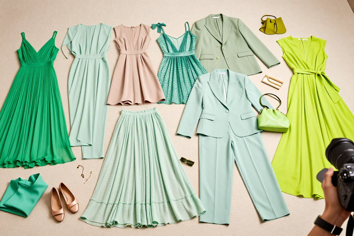 Trendy kolorystyczne wiosna-lato 2024: odcienie zieleni, pastelowe i neonowe elementy mody.