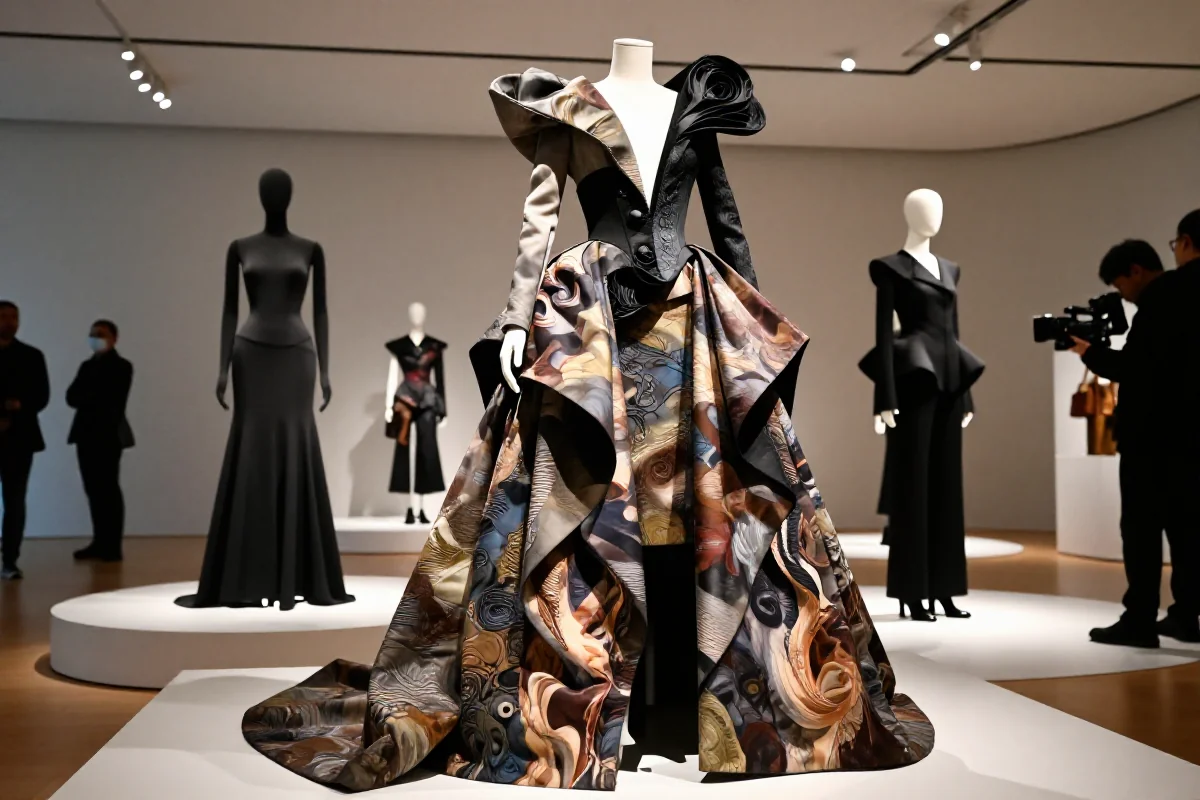 Wysokiej jakości strój inspirowany teatralnymi pokazami mody McQueena.