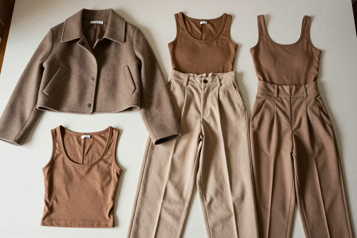 Stylizacja modowa z zasadami proporcji w odzieży, w naturalnym świetle.