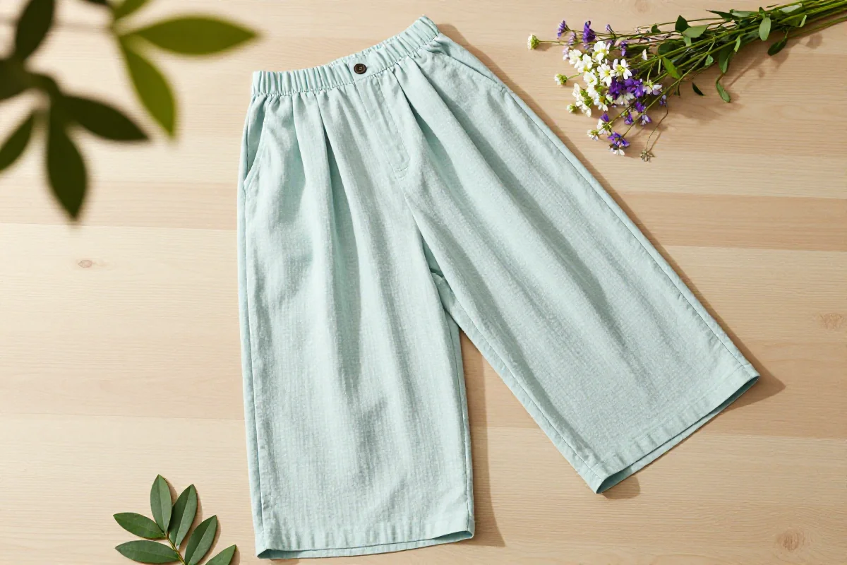 Stylowe zwiewne kuloty letnie na tle naturalnych elementów